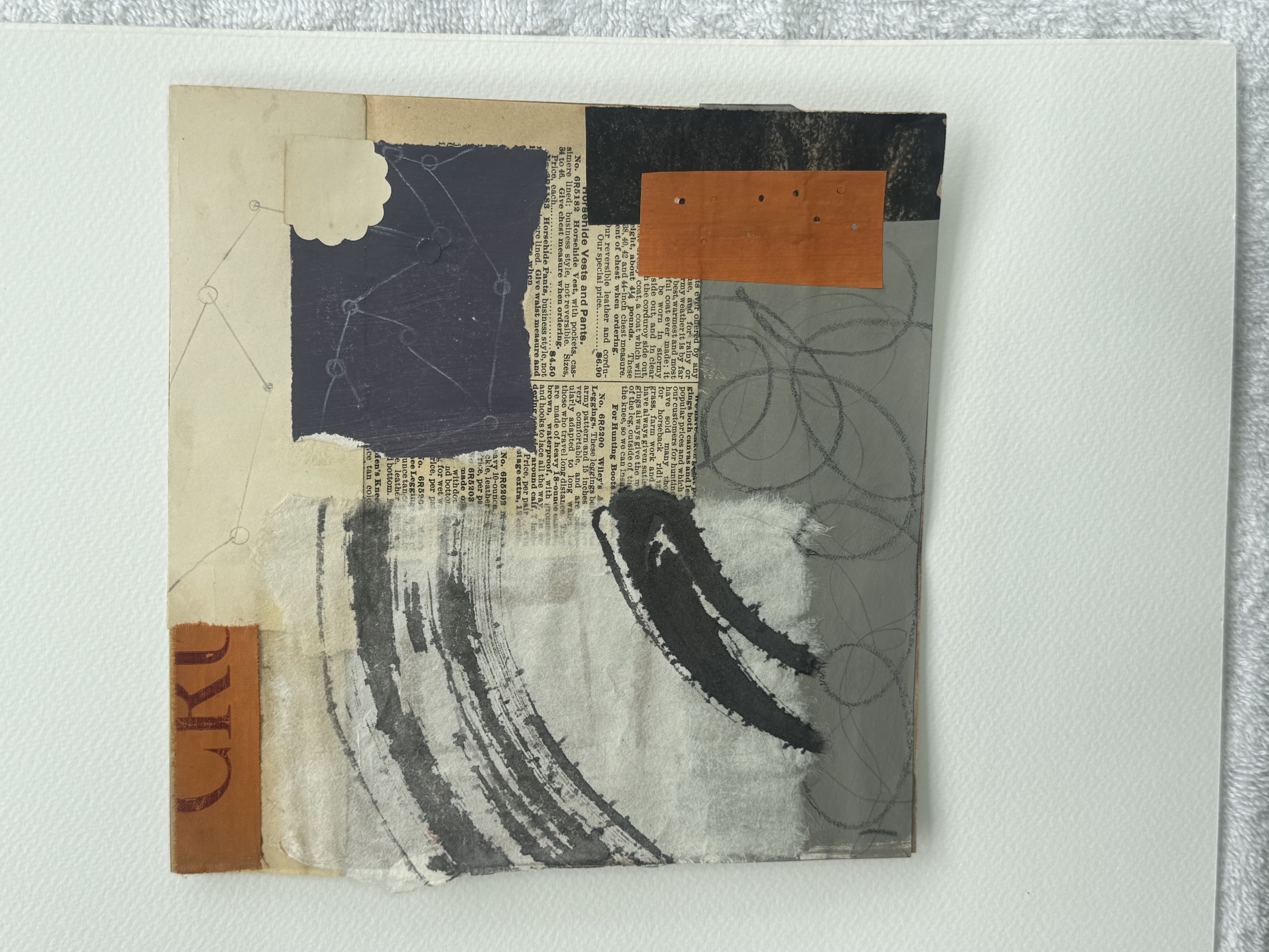 Collage painting, 'Hunting Boots', by Artist Karen Lehrer