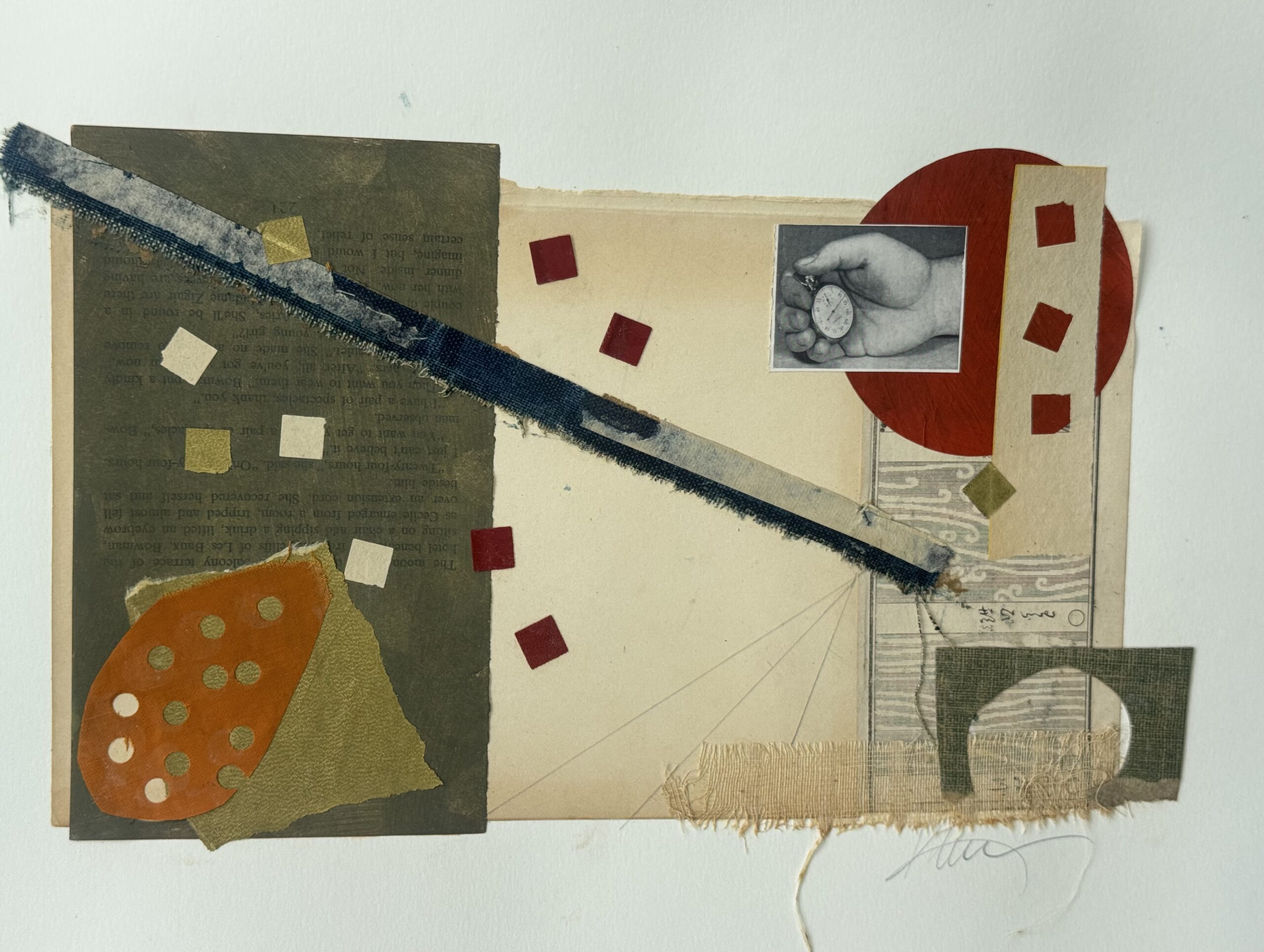Collage painting, 'On the Clock', by Artist Karen Lehrer
